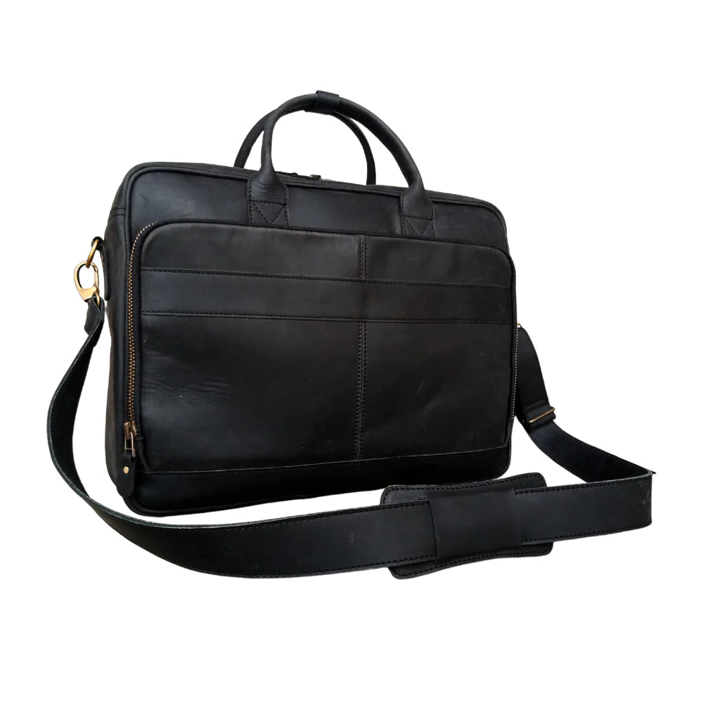Black Leather Briefcase Laptop Bag, 15 & 16 Inches Laptop Bag.