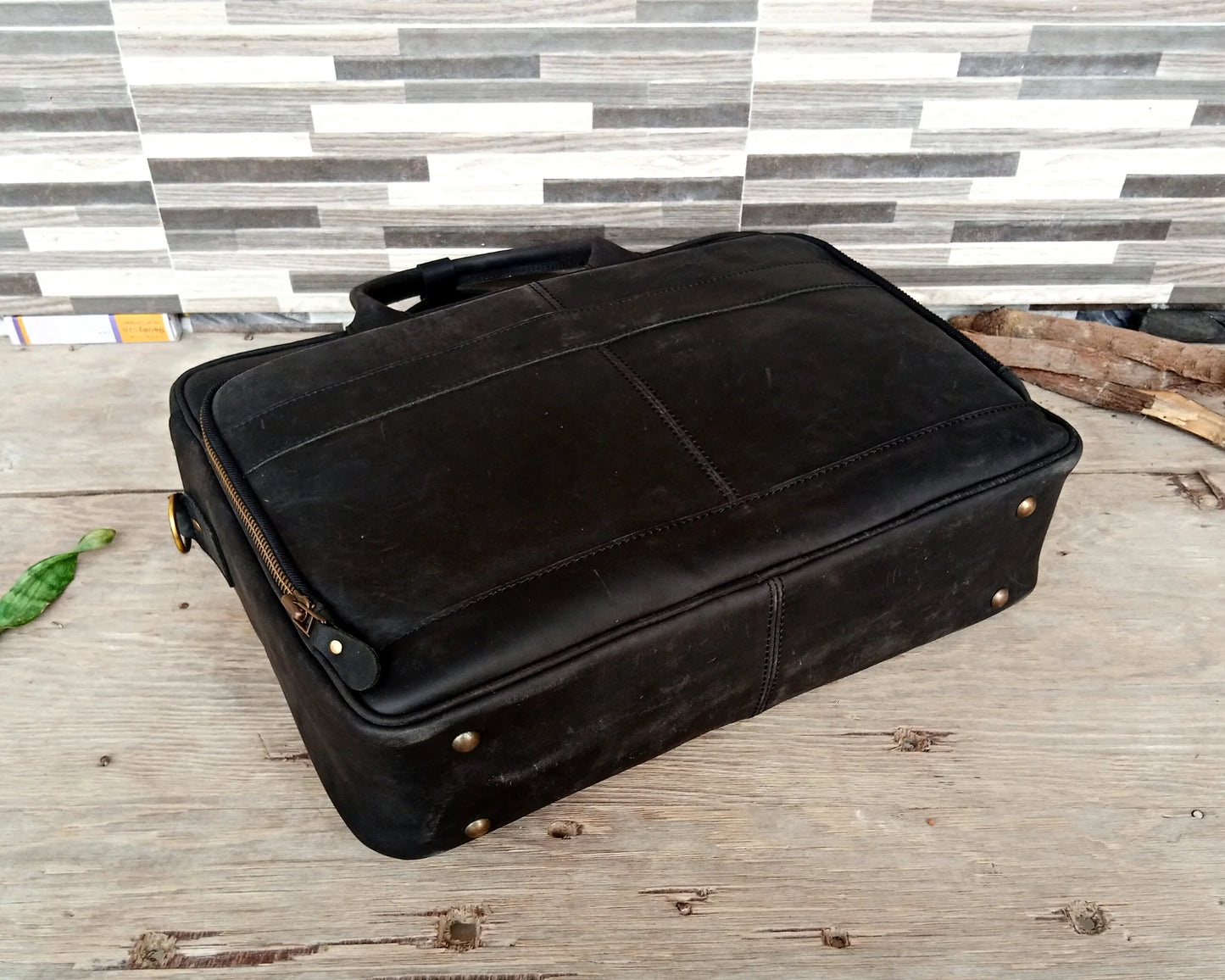 Black Leather Briefcase Laptop Bag, 15 & 16 Inches Laptop Bag.
