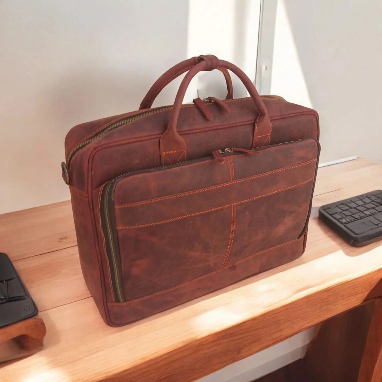 15.6 / 16 inches Reddish Brown Leather Business Laptop Bag.