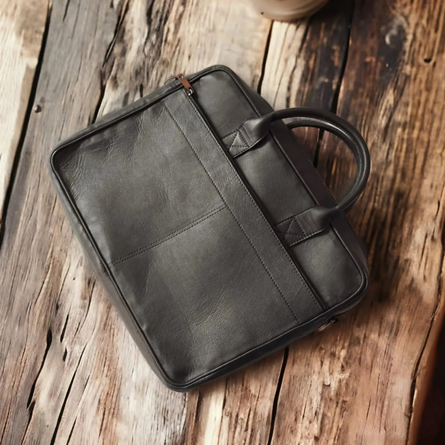 Black Leather Laptop Bag for Men.