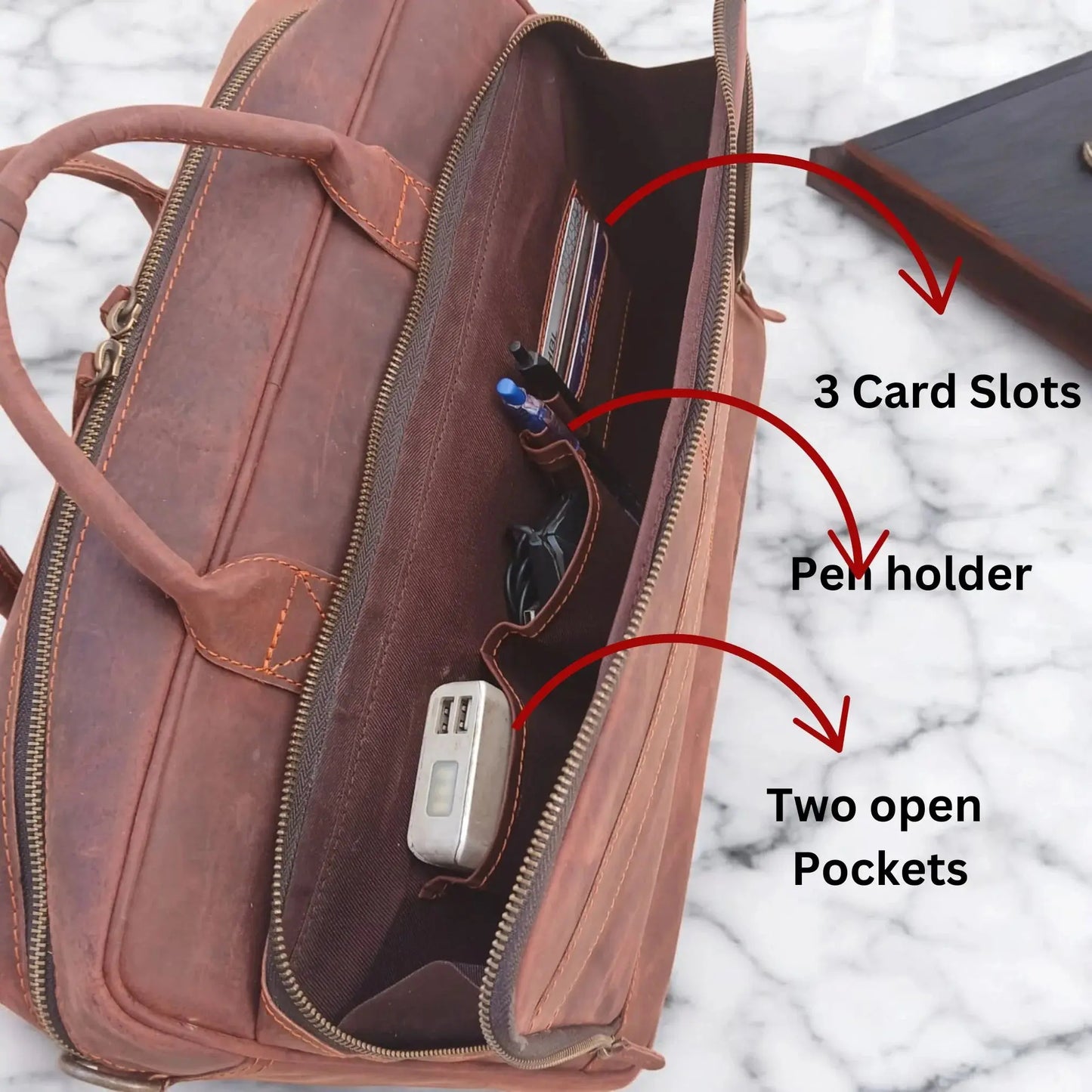 15.6 / 16 inches Reddish Brown Leather Business Laptop Bag.