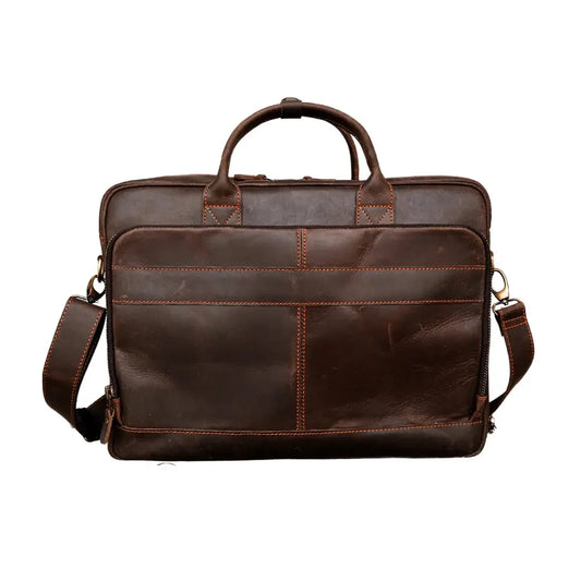 Vintage Dark Brown Leather Briefcase – Laptop Bag for 14, 15, 16 Inch.