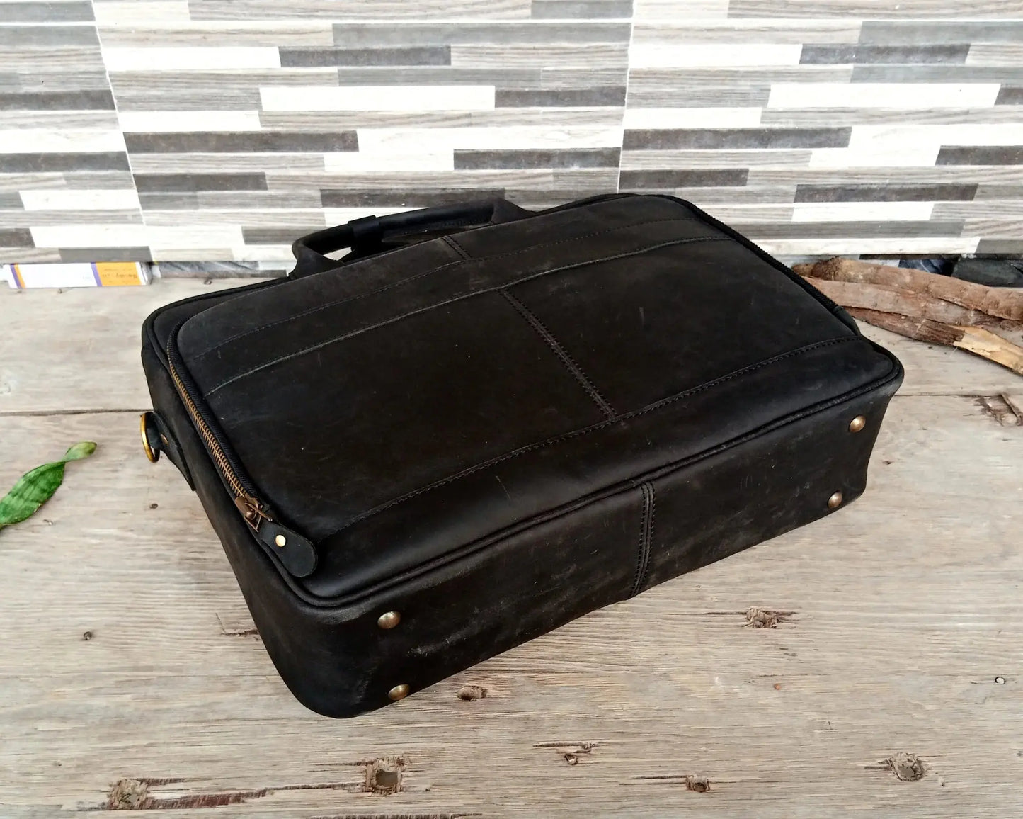 Black Leather Briefcase Laptop Bag, 15 & 16 Inches Laptop Bag.