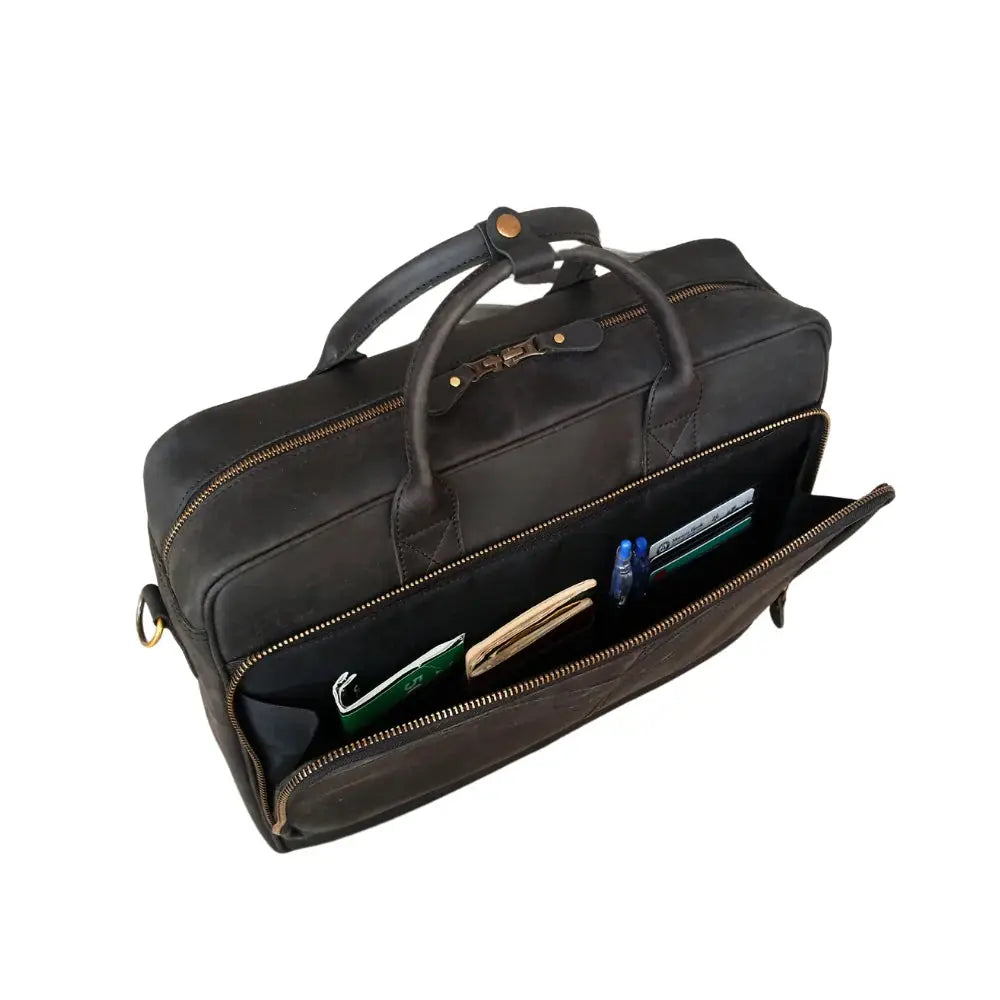 Black Leather Briefcase Laptop Bag, 15 & 16 Inches Laptop Bag.