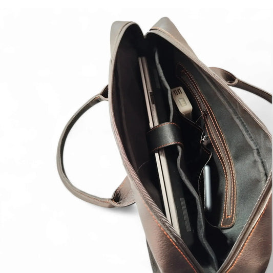 Coffee Brown Men's Leather Laptop Bag.