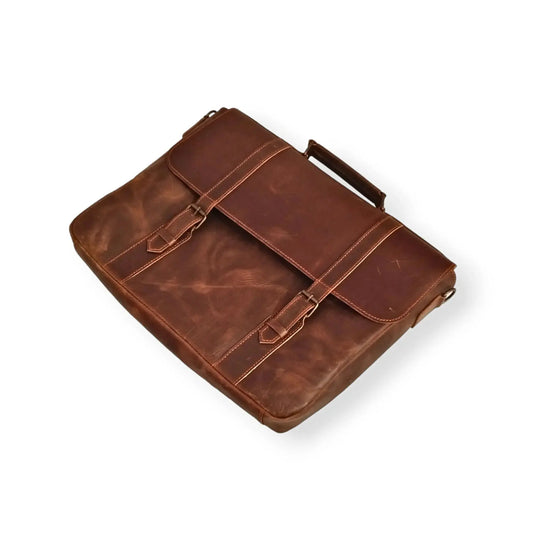 Brown Leather Laptop Bag - 15.6 Inch Messenger Bag.