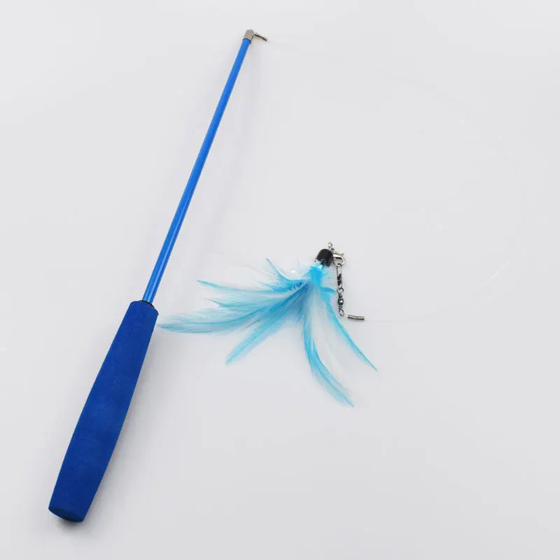 Interactive Cat Feather Teaser Wand, Retractable Feather Stick with Bell, Replacement Refill Catcher Toy for Kittens and Indoor Cats