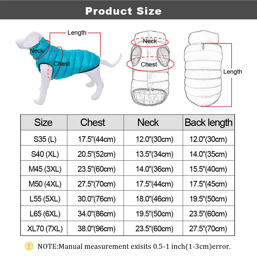 Reversible Warm Winter Dog Jacket Vest, Waterproof Thick 3-Layer Coat for Small to Large Dogs