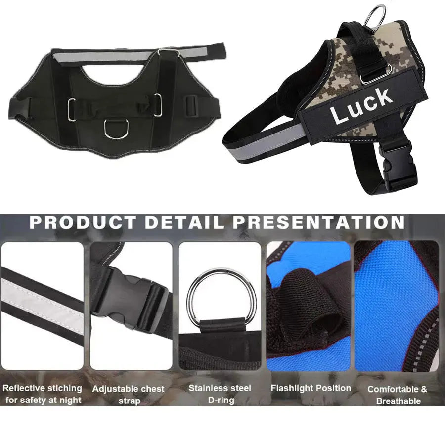 Dog Harness Vest with ID Patch, Customized Reflective Adjustable No-Pull Pet Harness for Outdoor Walking, Breathable Vest for Dogs
