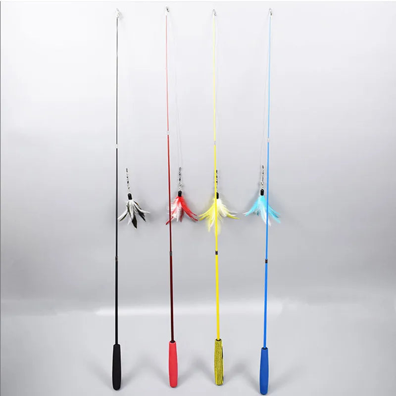 Interactive Cat Feather Teaser Wand, Retractable Feather Stick with Bell, Replacement Refill Catcher Toy for Kittens and Indoor Cats