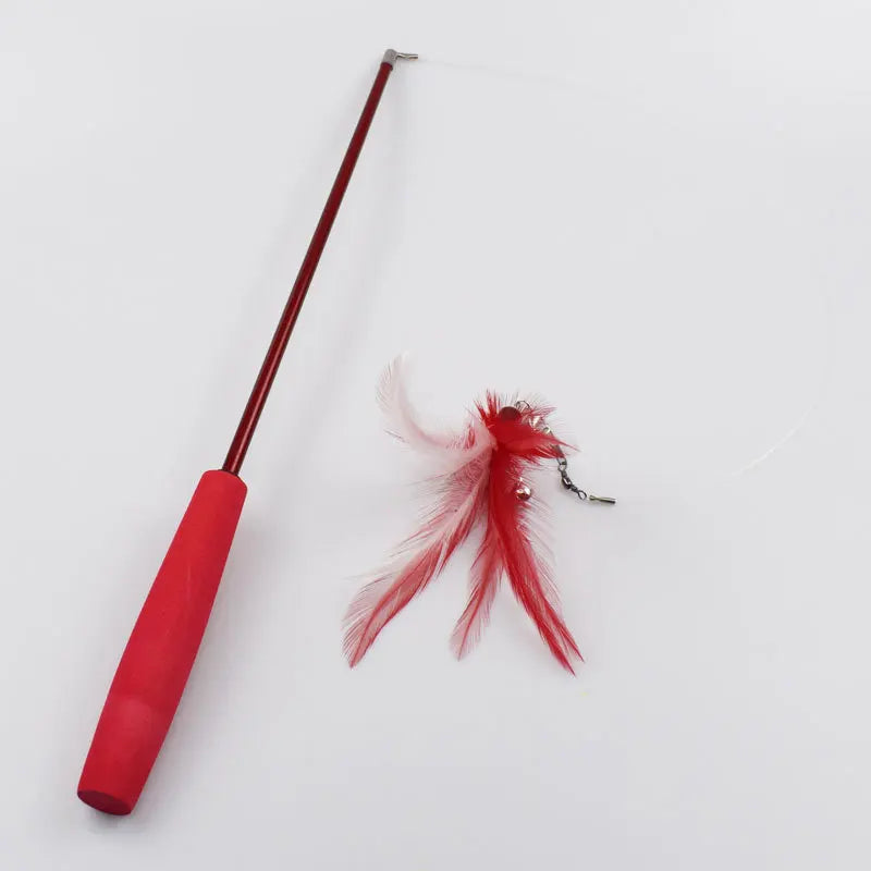 Interactive Cat Feather Teaser Wand, Retractable Feather Stick with Bell, Replacement Refill Catcher Toy for Kittens and Indoor Cats