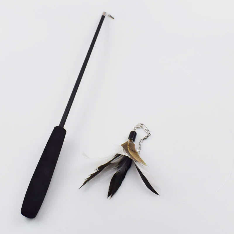 Interactive Cat Feather Teaser Wand, Retractable Feather Stick with Bell, Replacement Refill Catcher Toy for Kittens and Indoor Cats