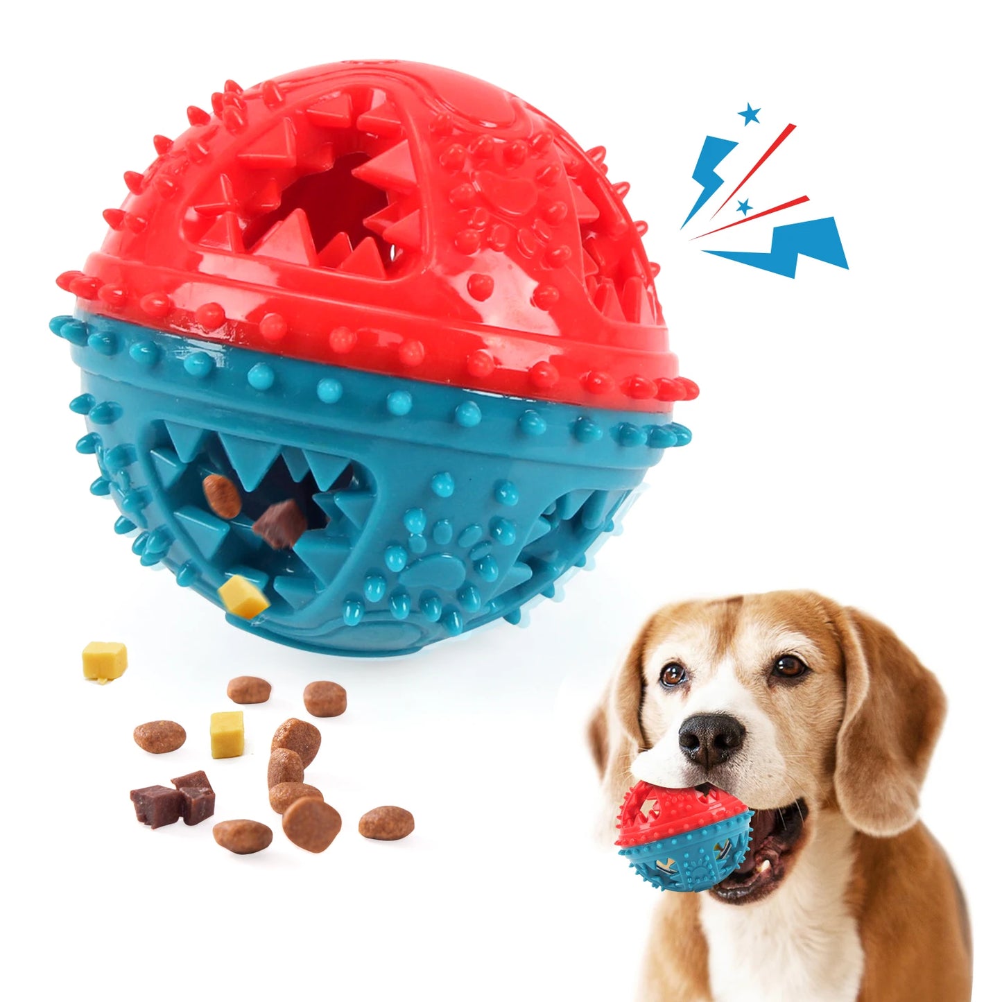 Dog Chew Treat Ball, Food Dispensing Pet Toy for Teeth Cleaning and Grinding, Rubber Treat Feeder for Dogs and Cats