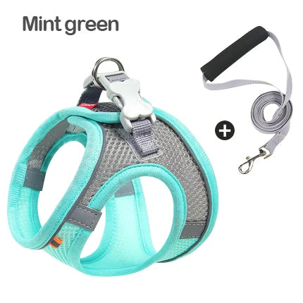 Dog Harness Vest and Leash Set, Reflective Breathable Adjustable Pet Harness for Small and Medium Dogs and Cats, Outdoor Walking