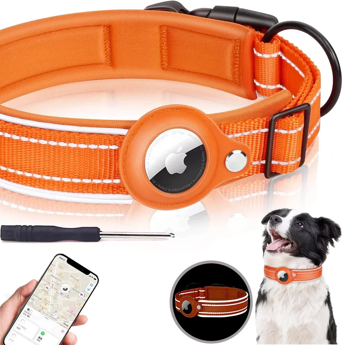 Apple Airtag Compatible Pet Collar, Anti-Lost Reflective Waterproof Tracker Collar for Dogs and Cats, GPS Positioning Pet Safety Collar