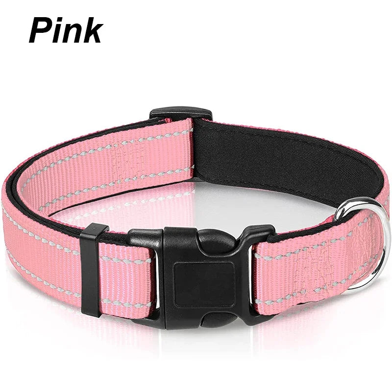 Reflective Dog Collar, Sturdy Adjustable Nylon Pet Collar with Soft Neoprene Padding for Medium and Large Dogs