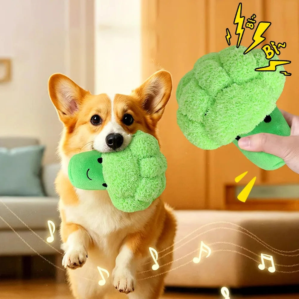 Plush Broccoli Dog Toy, Squeaky Chew Toy for Large Dogs and Corgis, Interactive Puppy Teething and Boredom Relief Toy, Pet Molar Chew Supplies