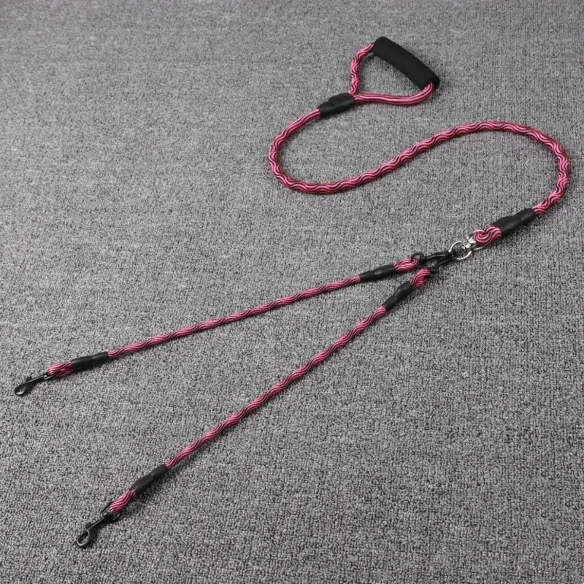 Dual Head Dog Walking Leash with Wavy Pattern, One-Drag-Two Detachable Anti-Tangle Traction Rope for Walking Two Dogs