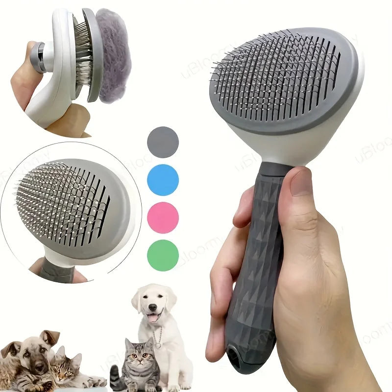 One-Click Pet Hair Removal Comb for Dogs and Cats, Self-Cleaning Slicker Brush, Detangling Pet Grooming Tool
