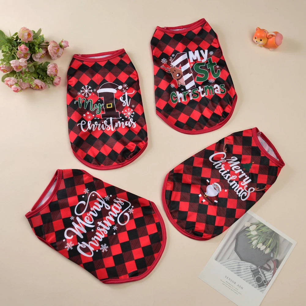 Christmas Pet Dog Costume, Santa Claus Holiday Outfit for Small & Medium Dogs and Cats, Festive Puppy Vest Coat