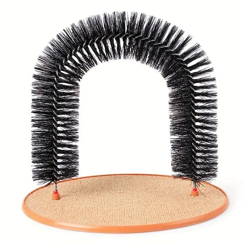 Cat Self-Grooming Arch Toy with Massage Brush & Scratching Base, Interactive Self-Cleaning Grooming Arch for Cats & Kittens