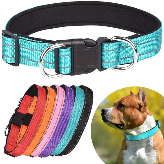 Reflective Dog Collar, Soft Neoprene Padded Adjustable Breathable Nylon Pet Collar for Medium and Large Dogs, 25–60cm