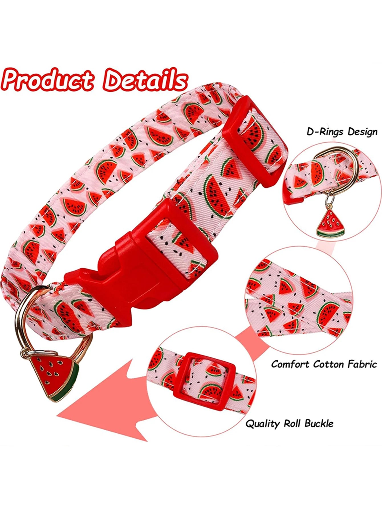 Fruit Pattern Pet Dog Collar with Metal Fruit Pendant, Adjustable Nylon Collar for Small Dogs, Puppies and Cats