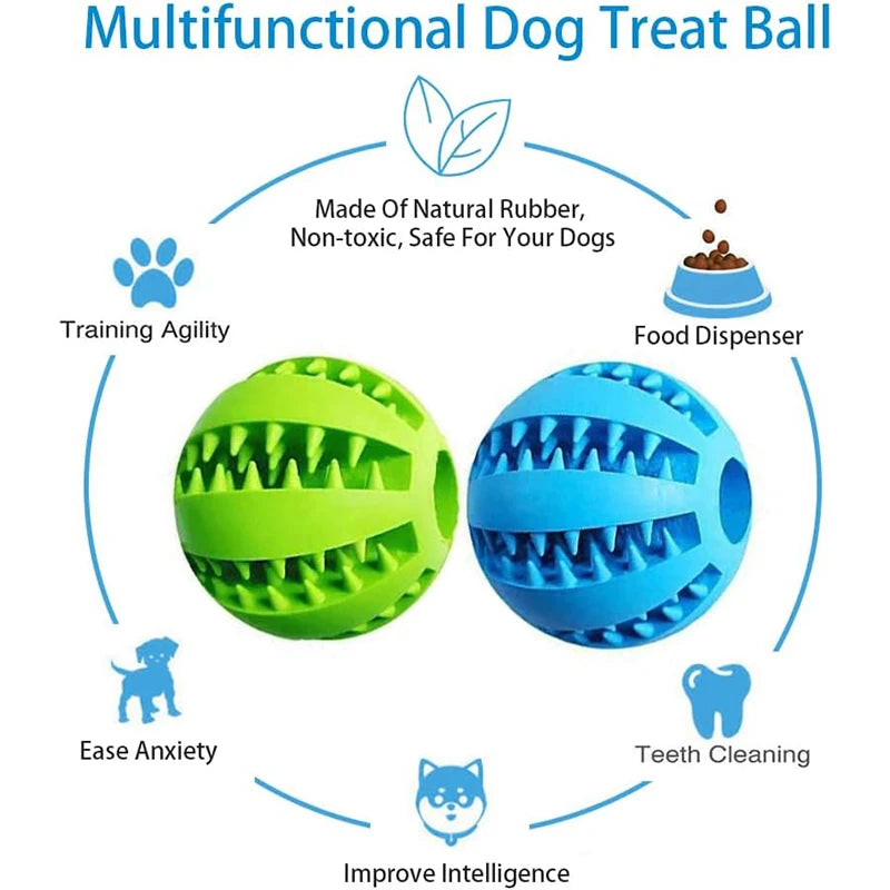 Interactive Dog Chew Ball, Rubber Treat Dispensing Toy for Dogs and Cats, Silicone Teeth Cleaning Puppy Toy