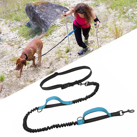 Outdoor Dog Leash – Dual Handle, Elastic, Hands-Free, Reflective Traction Rope for Running, Walking, and Night Safety