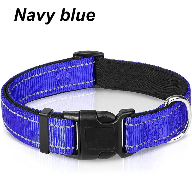 Reflective Dog Collar, Sturdy Adjustable Nylon Pet Collar with Soft Neoprene Padding for Medium and Large Dogs