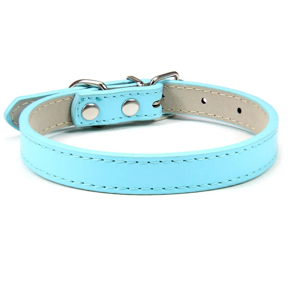 Soft Leather Dog Collar, Adjustable Pet Neck Strap for Small Medium and Large Dogs and Cats