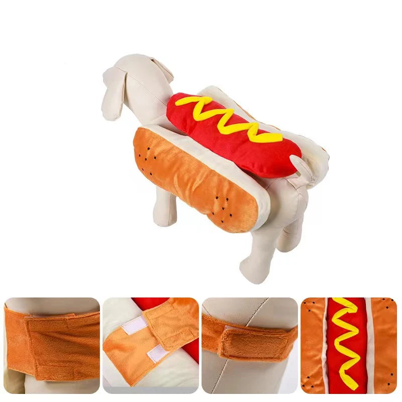 Funny Halloween Dog Costume, Hot Dog Shaped Dachshund Sausage Outfit, Adjustable Pet Clothes and Apparel for Dogs and Cats, Party Costume Suit