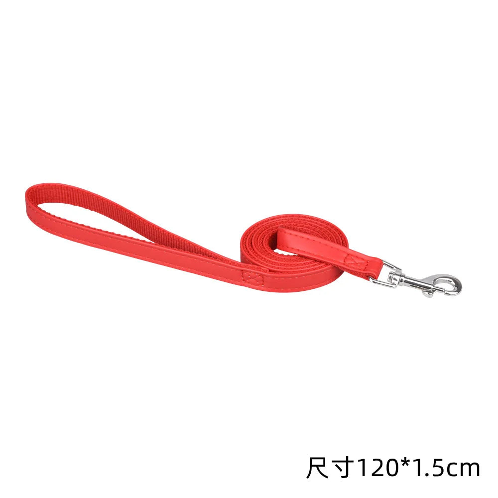 120cm Pet Leash, PU Leather and Padded Nylon Dog Training Rope Lead for Dogs and Cats, Walking Leash for Puppies, Available in Blue, Black, Red, and Pink