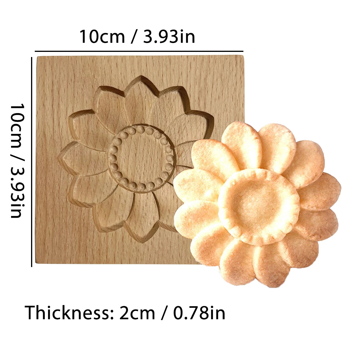 Wooden 3D Cookie Mold with Flower Patterns, DIY Carved Embossed Cookie Cutter for Baking Fondant, Cake, and Biscuits