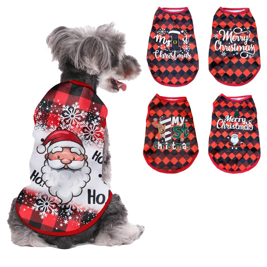 Christmas Pet Dog Costume, Santa Claus Holiday Outfit for Small & Medium Dogs and Cats, Festive Puppy Vest Coat
