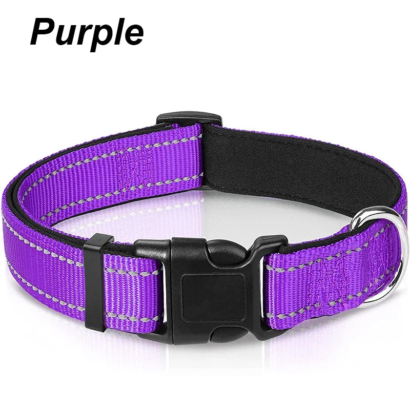 Reflective Dog Collar, Sturdy Adjustable Nylon Pet Collar with Soft Neoprene Padding for Medium and Large Dogs