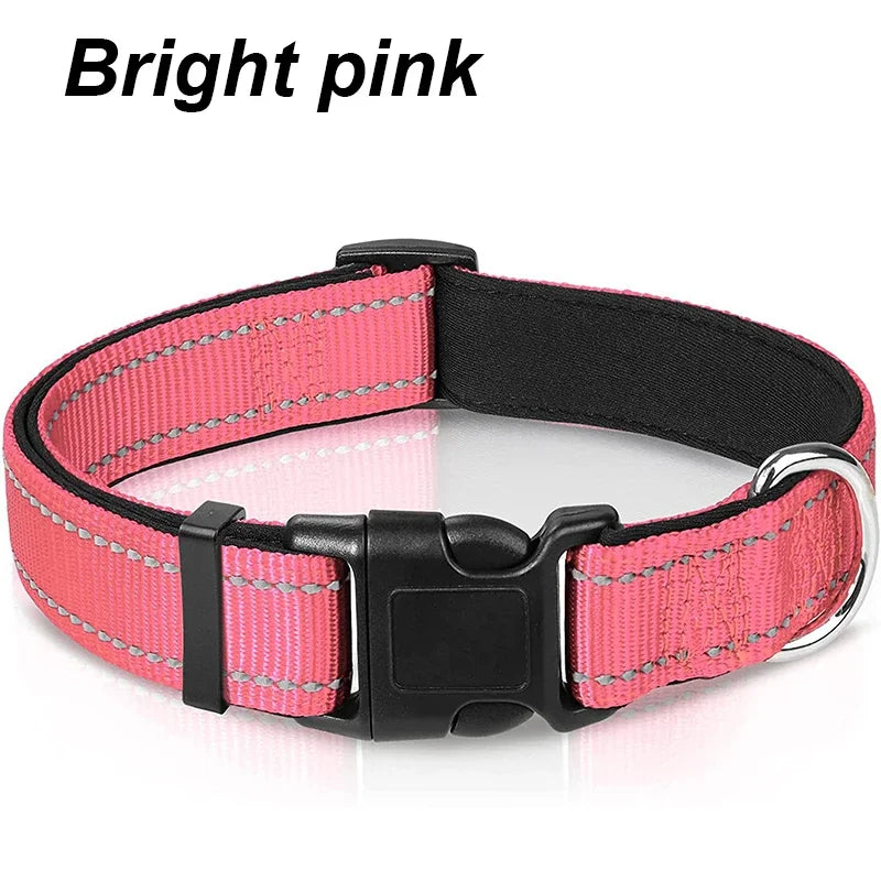 Reflective Dog Collar, Sturdy Adjustable Nylon Pet Collar with Soft Neoprene Padding for Medium and Large Dogs