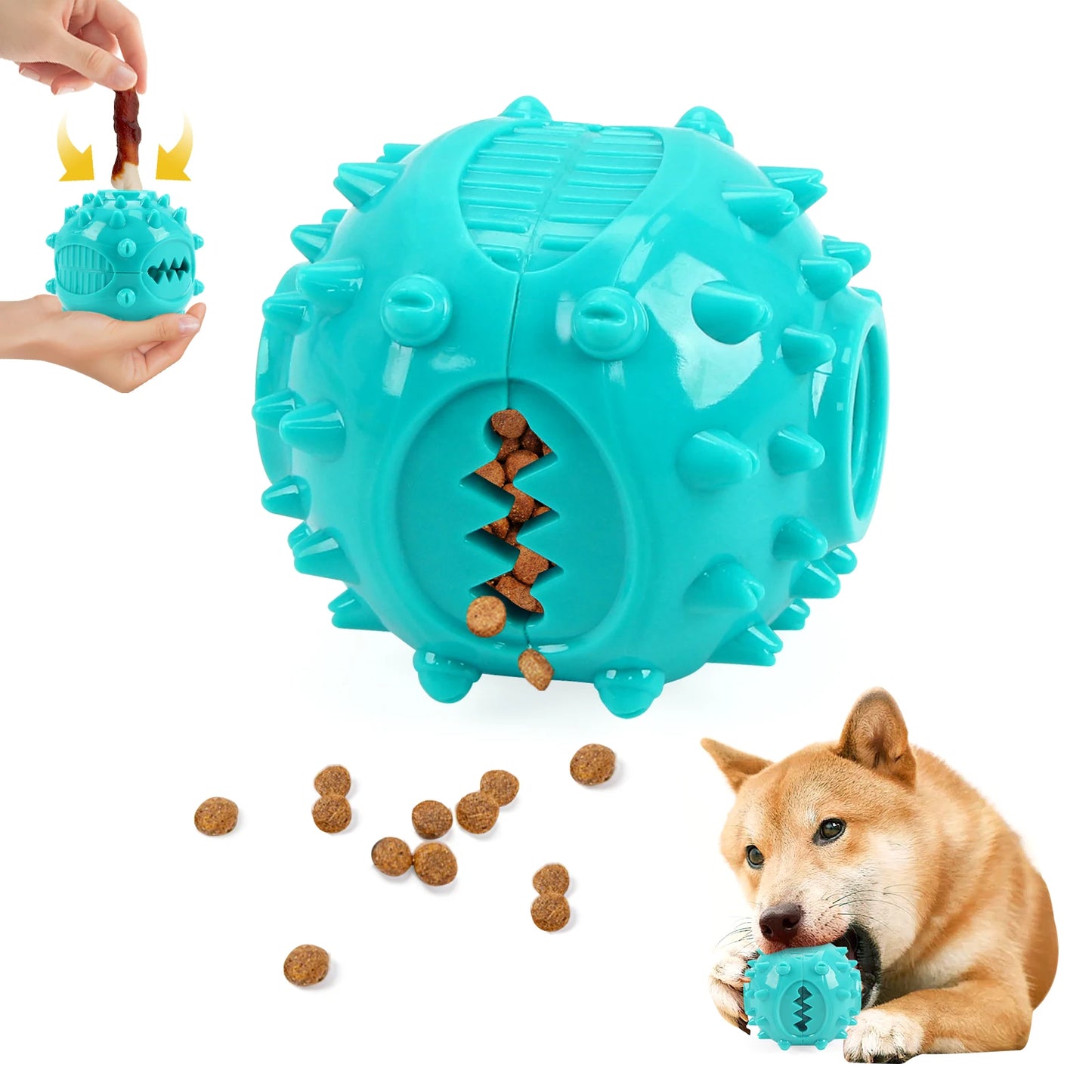 Dog Chew Treat Ball, Food Dispensing Pet Toy for Teeth Cleaning and Grinding, Rubber Treat Feeder for Dogs and Cats