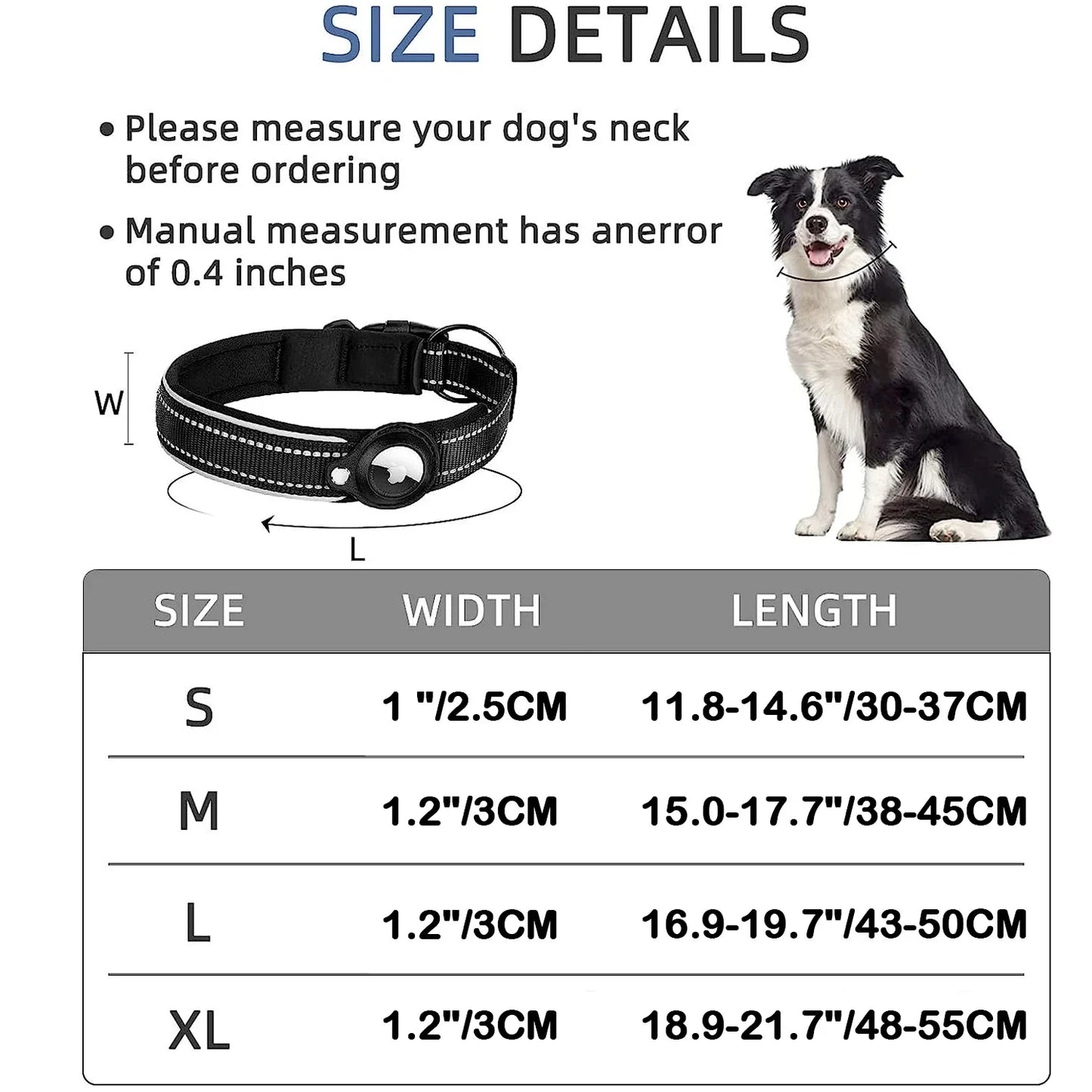 Apple Airtag Compatible Pet Collar, Anti-Lost Reflective Waterproof Tracker Collar for Dogs and Cats, GPS Positioning Pet Safety Collar