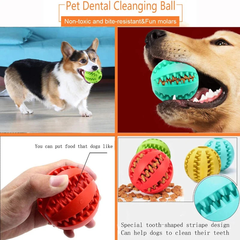 Interactive Dog Chew Ball, Rubber Treat Dispensing Toy for Dogs and Cats, Silicone Teeth Cleaning Puppy Toy