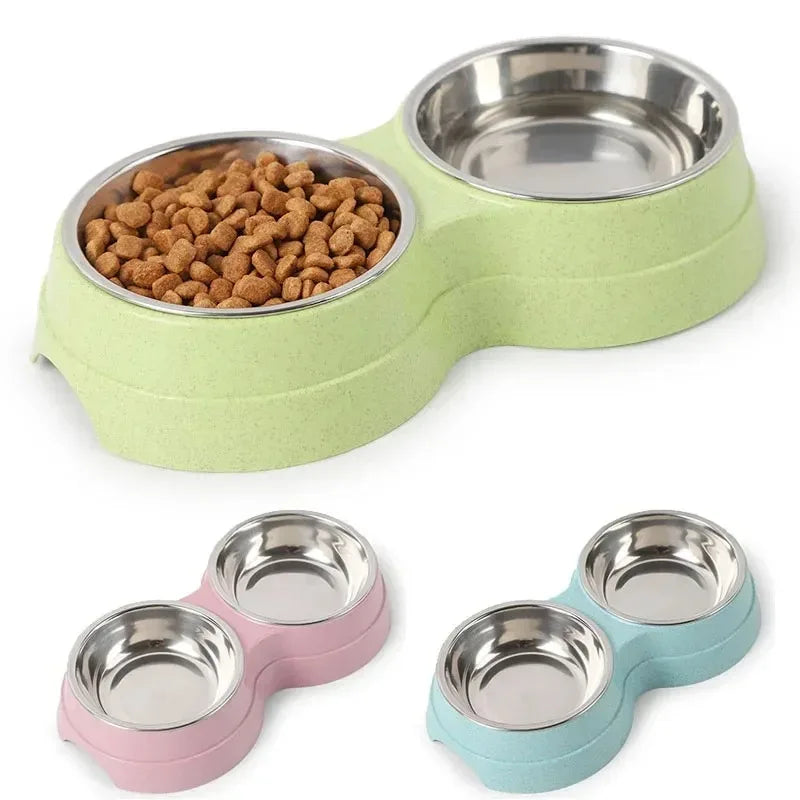 Double Pet Bowls Dog Food and Water Feeder, Stainless Steel Feeding Dish for Cats and Small Dogs, Non-Slip Feeding Station