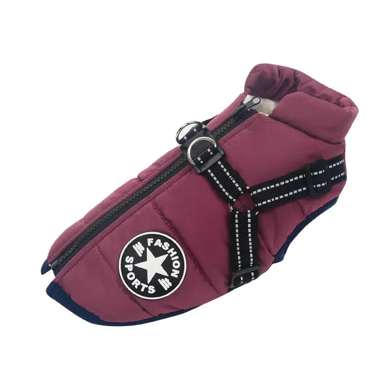 Large Dog Jacket with Harness – Waterproof Winter Coat for Labrador, Chihuahua, French Bulldog