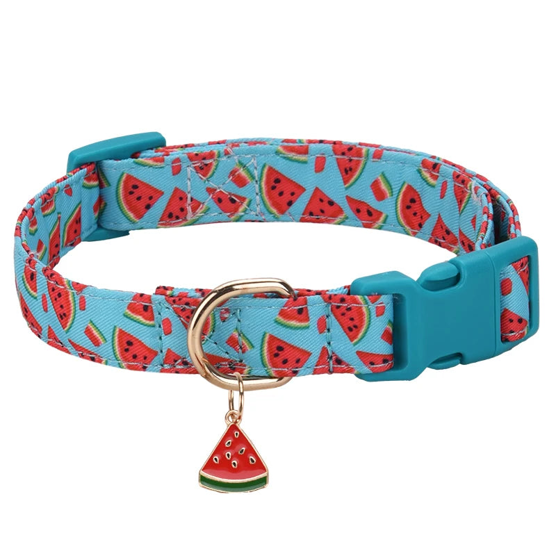Fruit Pattern Pet Dog Collar with Metal Fruit Pendant, Adjustable Nylon Collar for Small Dogs, Puppies and Cats