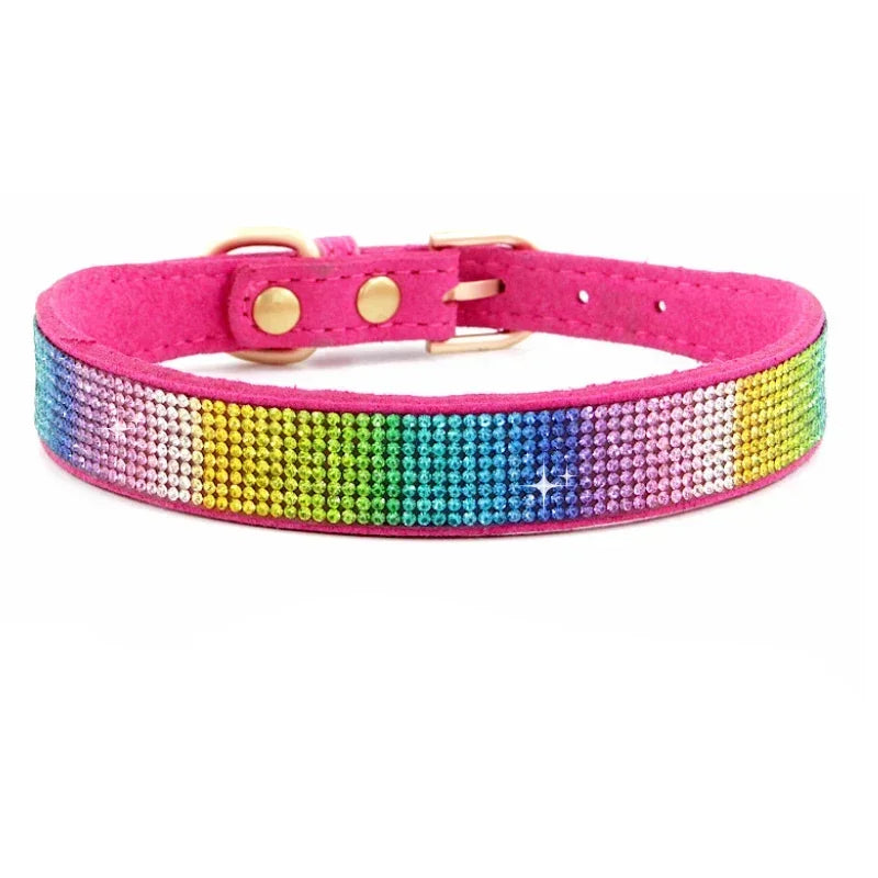 Suede Fiber Crystal Dog Collar, Comfortable Glitter Rhinestone Pet Collar with Zinc Alloy Buckle for Small Dogs and Cats (XXS-XL)