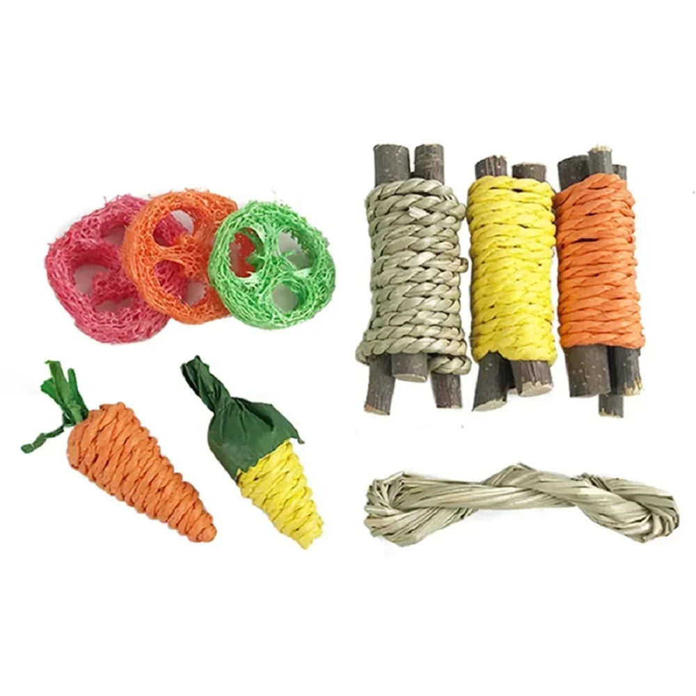 Small Pet Toy Set 9PCS, Rabbit and Hamster Chew Toys, Grinding Teeth Wooden Toys for Small Pets, Interactive Fun Accessories