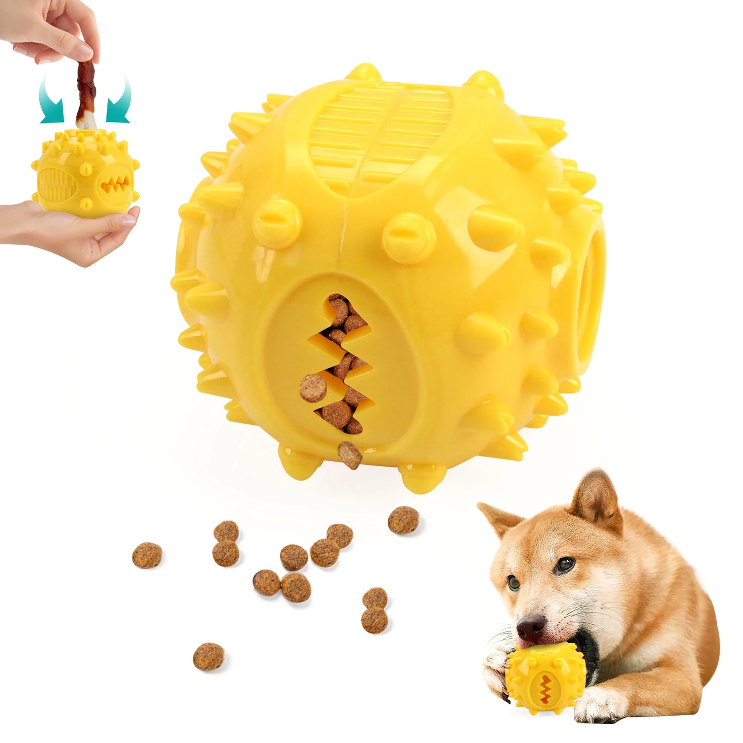Dog Chew Treat Ball, Food Dispensing Pet Toy for Teeth Cleaning and Grinding, Rubber Treat Feeder for Dogs and Cats