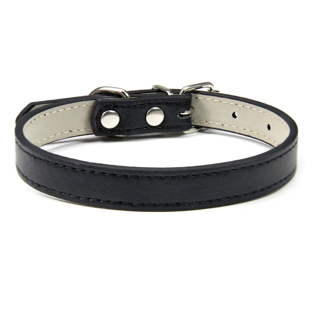 Soft Leather Dog Collar, Adjustable Pet Neck Strap for Small Medium and Large Dogs and Cats