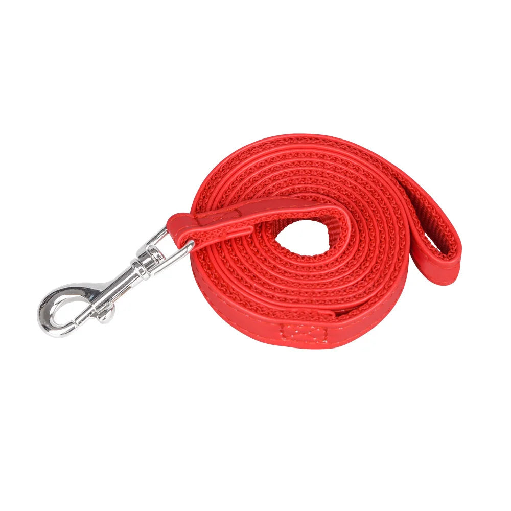 120cm Pet Leash, PU Leather and Padded Nylon Dog Training Rope Lead for Dogs and Cats, Walking Leash for Puppies, Available in Blue, Black, Red, and Pink