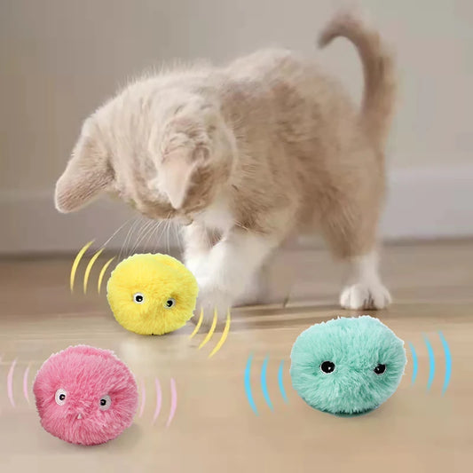 Interactive Smart Cat Toy Ball, Plush Electric Catnip Training Toy with Touch Sound and Squeak for Kittens and Cats