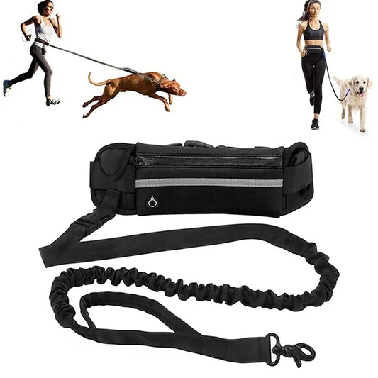 Hands Free Dog Leash for Running and Walking, Reflective Retractable Elastic Belt with Waist Bag, Adjustable Dog Traction Rope Pet Lead